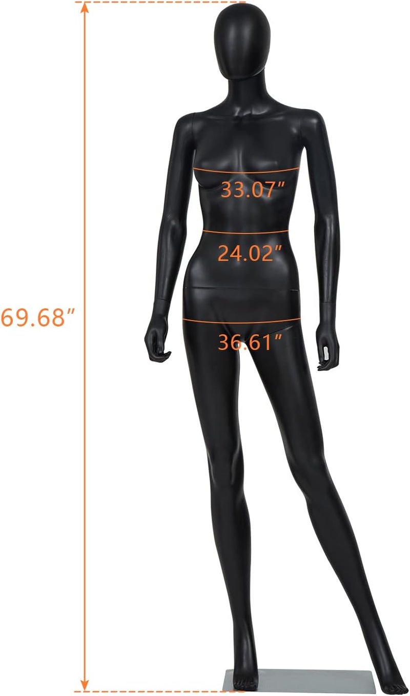 JSUN7 Mannequin Female Realistic Stand Full Body Dress Form Display Manikin Torso for Clothing Store Tailor Shop, Black - Image 1